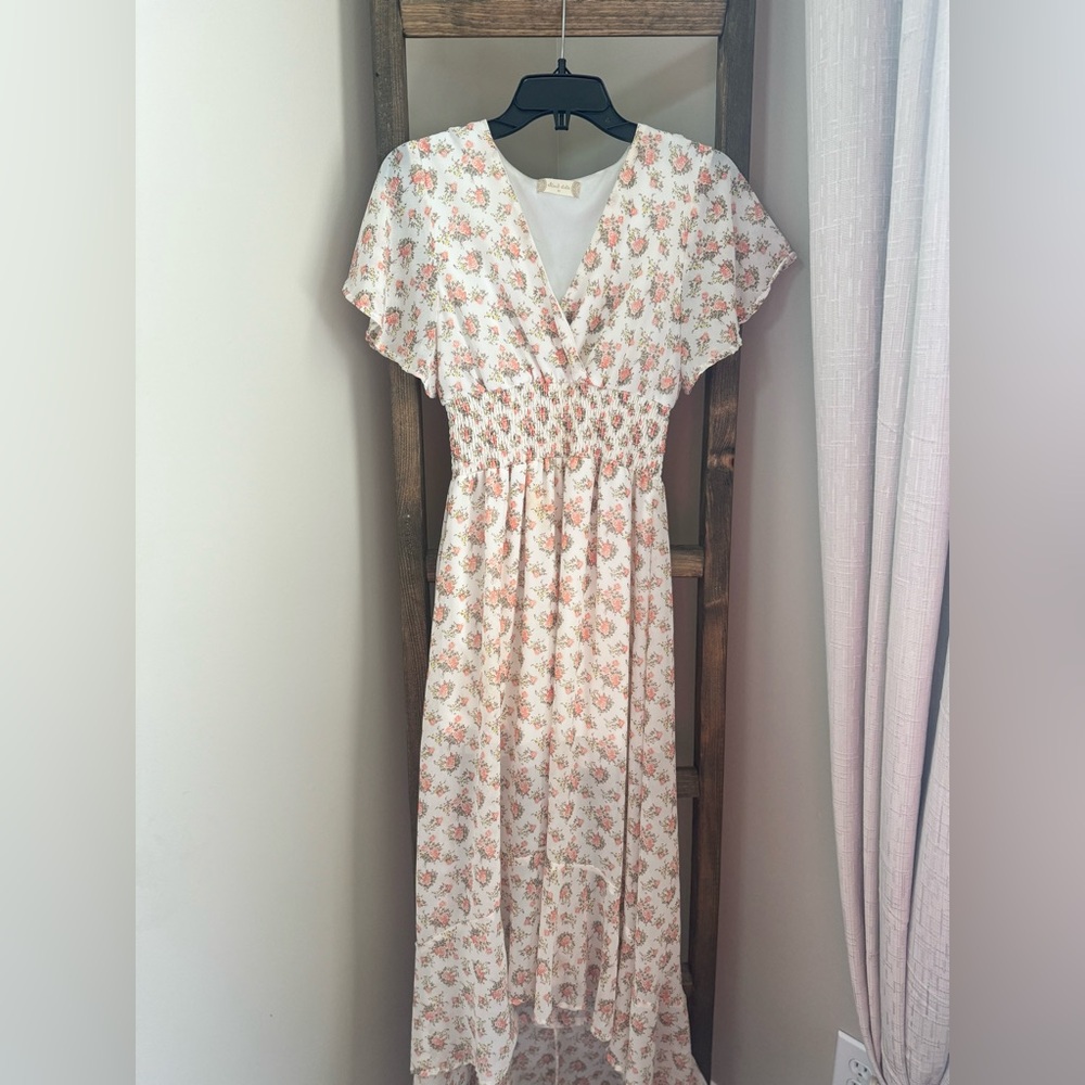 Altar'd State Cream Pink Flutter Sleeve Sundress